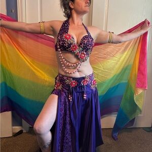 Purple Floral Women's Bellydance Set